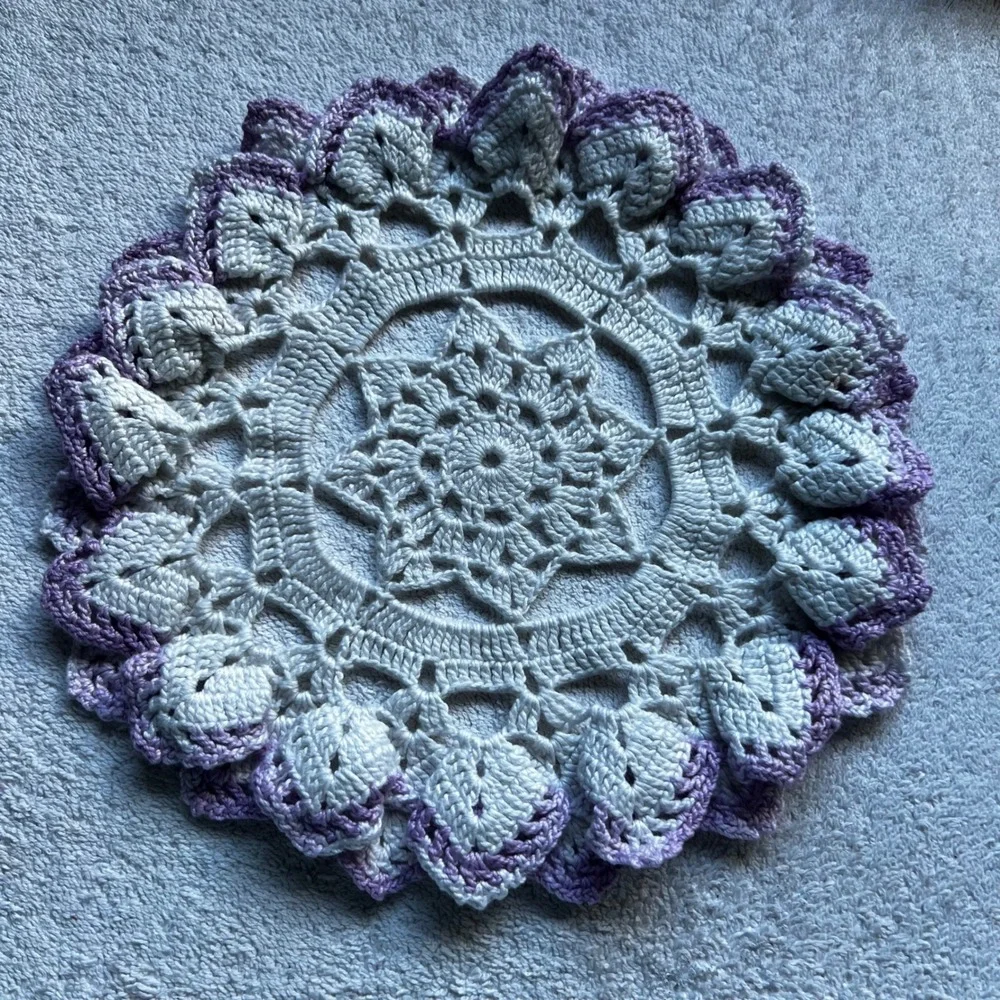 U13.5in Doily Set Pink Purple Gold Handmade Crochet Beaded